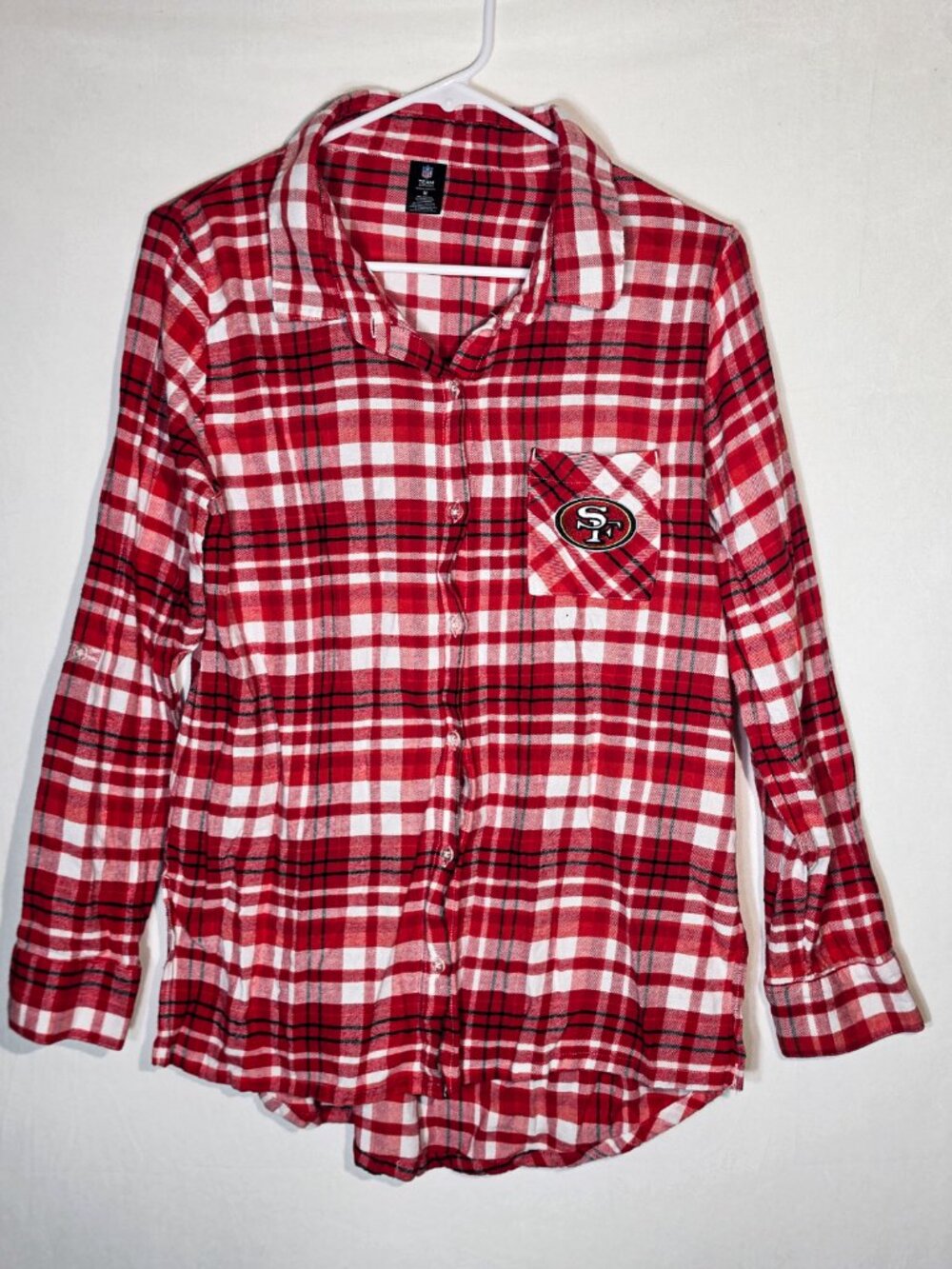 NFL SF 49ers Plaid Button up Medium Flannel Women's Unisex Sports